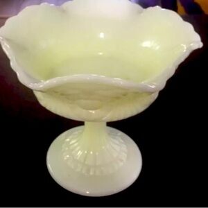 Vintage Fenton Satin Green Pedestal Bowl candy dish, nuts, custard